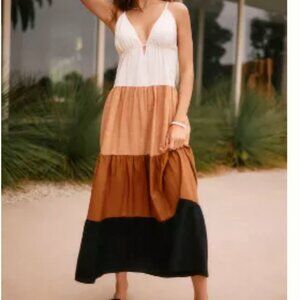 Anthropologie Raya Colorblock Dress - White, Orange, Brown, Black